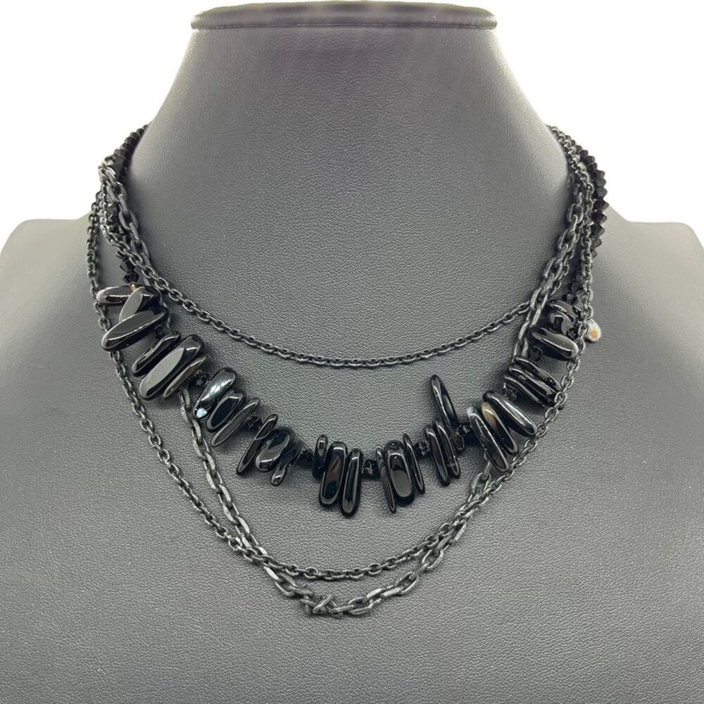 Goth Mourning Necklace Stone & Black Chain Women Choker 14 inch Wearable Toggle